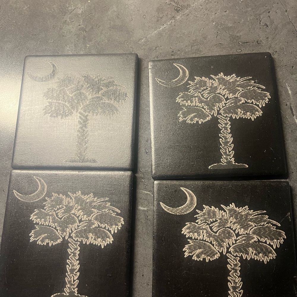 Black Ceramic Coasters with Palm Tree Design